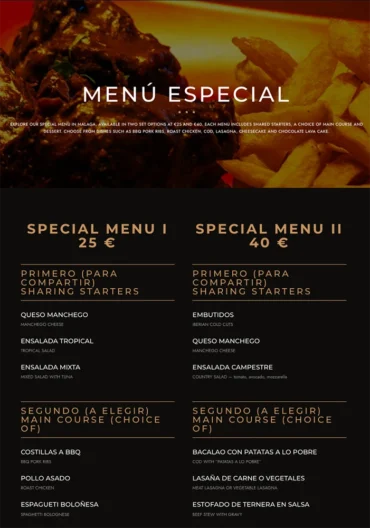 Special menus for groups at Calanmor Pub in Málaga
